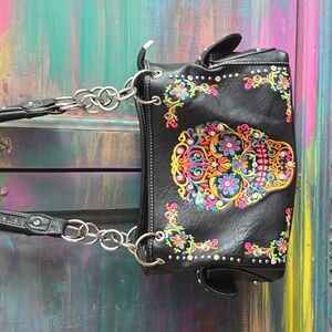 Montana West Conceal Carry Purse Sugar Skull with Matching Wallet